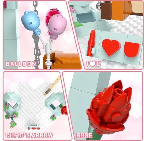 Miniatura 3 de Nubee Juguetes de construcción de oso marrón de San Valentín compatibles con Lego, lindos juegos de construcción de osos oscilantes con corazón