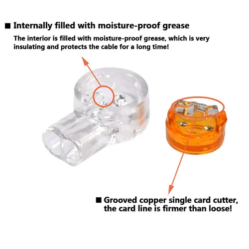 Miniatura 4 de BUYGOO 200 unids impermeable gel relleno naranja claro botón teléfono conectores UY empalme a tope conector K1 cable de red terminales