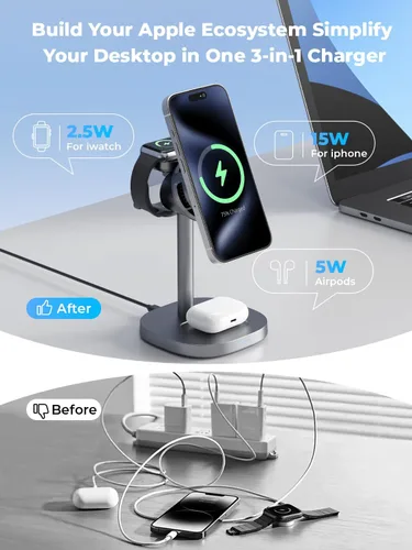 Miniatura 5 de havit Qi2 Estación de carga inalámbrica 3 en 1, cargador magnético de 15 W con ventilador de refrigeración para iPhone 17/16/15/14/13/12, Apple