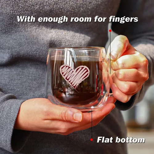 Miniatura 4 de CNGLASS Tazas de café de vidrio de doble pared de 10 onzas, tazas de café grandes aisladas, juego de 2 vasos transparentes para capuchino con asa