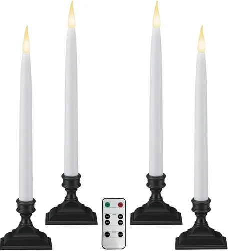 612 Vermont Velas LED para ventana con pilas y temporizador con control remoto, blanco cálido parpadeante o encendido constante, VTR1660A-4 (Pack de