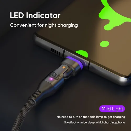Miniatura 7 de Cable de carga magnético de 240 W, cable de datos magnético USBC a USB C giratorio de 180°, cable de carga rápida para teléfono micro USB