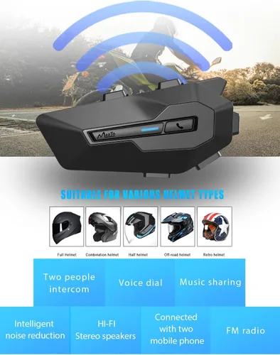 Miniatura 2 de MAXTO Auriculares Bluetooth X2 para motocicleta con intercambio de música, sistemas de comunicación de casco de 2 conductores de 1000 M, sonido