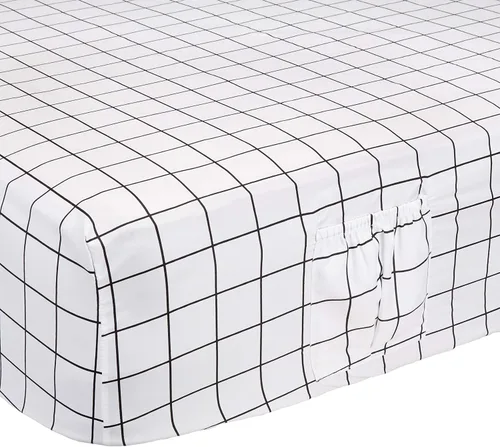 Miniatura 5 de Amazon Basics Juego de sábanas de microfibra suave de 4 piezas con bolsillos laterales elásticos, Full, cuadrícula negra, geométrico