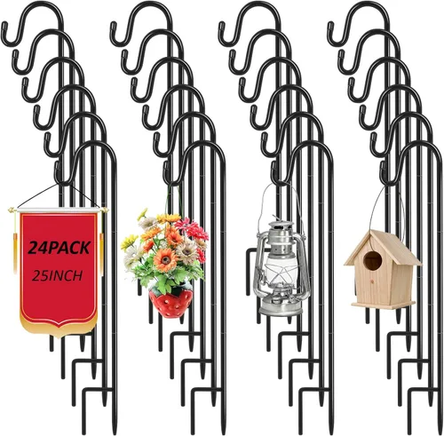 Miniatura 10 de Hicarer Paquete de 24 ganchos de pastor de 32 pulgadas para plantas al aire libre, gancho de metal para jardín, gancho de pastor negro para comedero