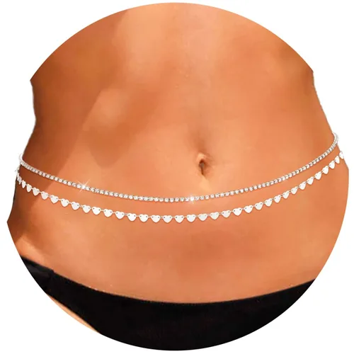 ELABEST Cadena de vientre con diamantes de imitación en capas, cadena de cintura de cristal brillante con dije de lentejuelas y estrellas para