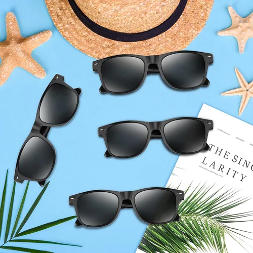Miniatura 5 de NEBURORA Paquete de 6 gafas de sol negras al por mayor, tonos retro negros para fiestas, gafas de sol para adultos, hombres y mujeres, accesorios
