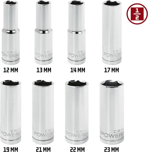 Miniatura 2 de Powerbuilt Juego de 8 llaves de vaso métricas de 6 puntos de 1/2 pulgada, tamaños de 0.472 in a 0.906 in, empuñaduras Z-Drive, acero al cromo