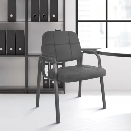 Miniatura 2 de CLATINA Silla de recepción clásica con reposabrazos acolchados y marco de acero resistente, silla ergonómica para invitados para oficina, Gris