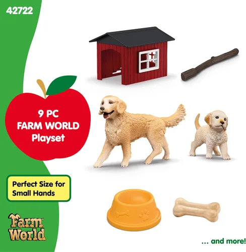 Miniatura 5 de Schleich Farm World - Juego de 6 piezas de perrera de juguete con Golden Retrievers para niños. Juguetes de animales de granja para niños y niñas.
