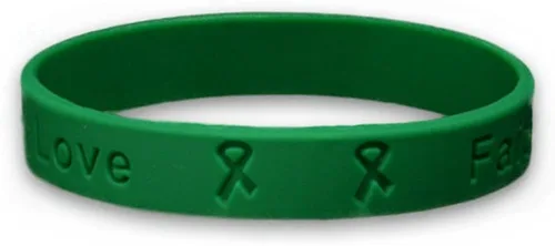 Green Ribbon Wholesale Pack Silicone Bracelets Green Ribbon Bracelet for Cerebral Palsy, Glaucoma, Mental Health, Liver Cancer, and Organ Donation