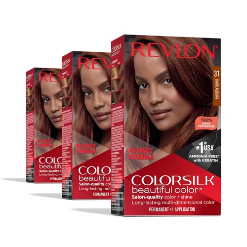 Revlon Colorsilk Tinte permanente para el cabello, cubre 100 % las canas, sin amoníaco, con queratina y aminoácidos, tonos rojos (paquete de 3)