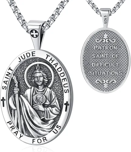 Miniatura 45 de Eusense Saint Necklace Sterling Silver 925 Protection Jewelry for Men Women Patron St Medals Amulet Pendant