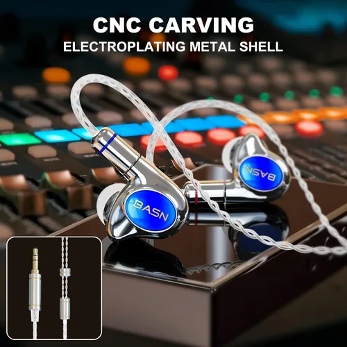 Miniatura 3 de BASN Metalen PRO 4 Drivers Auriculares intraurales para músicos, auriculares con cancelación de ruido y graves mejorados con carcasa de metal CNC