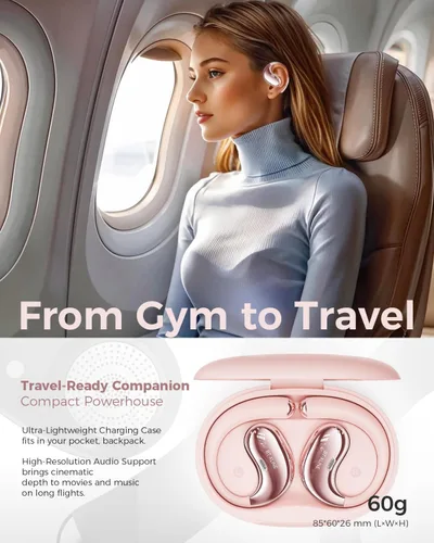 Miniatura 2 de Auriculares Bluetooth de oreja abierta, Bluetooth 6.0, auriculares de oreja abierta, tiempo de reproducción de 36 horas, gancho flexible para Rosa