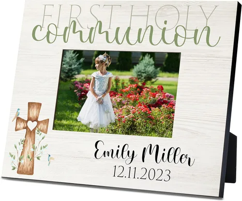 Miniatura 10 de Regalos de primera comunión para niños y niñas, marco de fotos personalizado de la primera comunión con nombre y fecha, 2 orientaciones para fotos