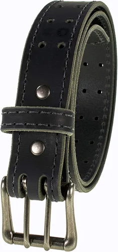 Miniatura 4 de Cinturón de cuero clásico para hombre estilo retro de doble punta hebilla de níquel mate 1 pulgadas de ancho hecho a mano en los Estados Unidos