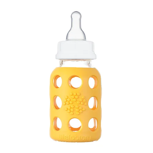 Miniatura 2 de Biberón Lifefactory BPA con funda protectora de silicona de vidrio y chupa etapa 1, Amarillo