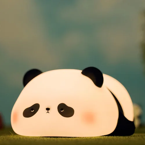 Linda luz nocturna de panda, lámpara de animales, silicona de grado alimenticio, recargable, atenuable en 3 niveles, luz nocturna esponjosa para