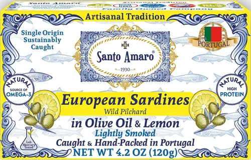 Miniatura 11 de Santo Amaro - Auténticas sardinas europeas en aceite de oliva y piri piri rojo, pimienta, sardinas enlatadas a mano en aceite de oliva picante
