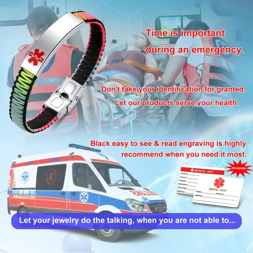 Miniatura 8 de JF.JEWELRY Pulsera de alerta médica para mujeres T1D T2D Pulsera de identificación de alerta médica para diabetes y epilepsia para niñas y niños