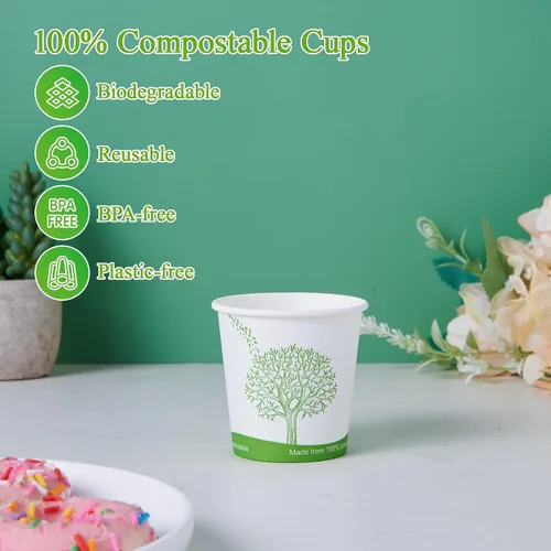 Miniatura 4 de ECOLipak 500 unidades de tazas de papel compostables, tazas de papel de 4 oz para espresso y café con revestimiento de PLA, tazas de papel Paquete