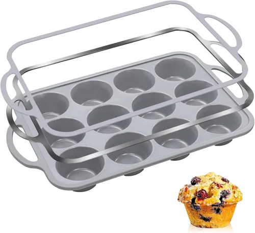 Miniatura 8 de 24-Cup Mini Silicone Muffin Pan with Reinforced Steel Frame, Non-Stick, BPA-Free, for Bite-Sized Cupcakes, Appetizers, and Egg Bites, Dishwasher Safe