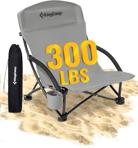 Miniatura 21 de KingCamp Silla de playa baja, silla de camping plegable con respaldo alto para adultos, asiento de malla transpirable de gran tamaño, silla portátil