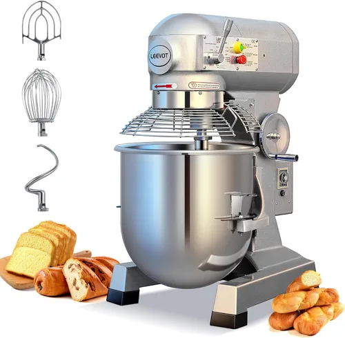 Miniatura 9 de Mezclador comercial de alimentos de 30 cuartos de galón, 1250 W, mezclador comercial de 3 velocidades ajustable con función de temporizador, Plateado
