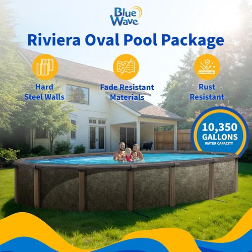Miniatura 2 de Blue Wave Riviera - Paquete de piscina de pared metálica ovalada de 15 pies x 30 pies, 54 pulgadas de profundidad, 8 pulgadas de profundidad, riel