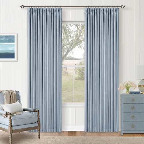 Miniatura 116 de Juego de 2 paneles de cortinas plisadas negras de 80 pulgadas para sala de estar, cortinas plisadas de lino con forro de 80 pulgadas de largo, 100%