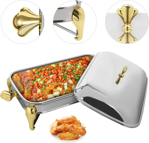 Miniatura 8 de Calentador de alimentos de acero inoxidable, juego de platos de bufé rectangular, estufa de buffet, juego de calentador de bufé para uso doméstico