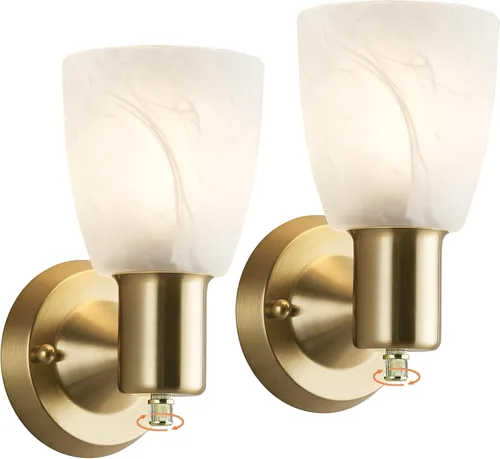 EJIAXIN Juego de 2 apliques de pared, luces doradas de tocador para baño, accesorios de luz de pared modernos con interruptor giratorio, lámpara de