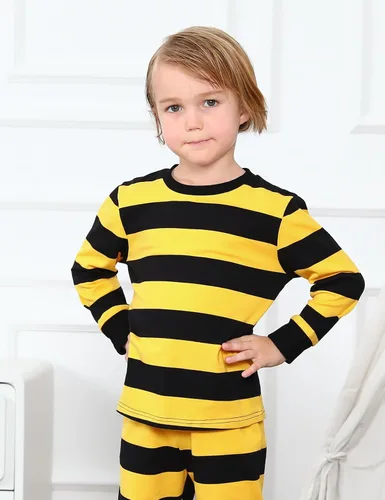 Miniatura 3 de A&J DESIGN Pijama de algodón puro a rayas para niños de 2 a 14 años, conjunto de pijama de 2 piezas.