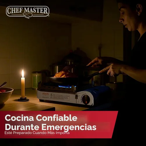 Miniatura 8 de Chef Master Estufa de campamento portátil de butano de 15,000 BTU Quemador portátil de doble protector contra el viento con encendido de clic Solo
