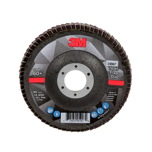 Miniatura 23 de 3M Disco de Solapa 769F, Tipo 27, 80+, 4-1/2 in x 7/8 in, Abrasivo de Alto Rendimiento, Disco de Rectificado y Acabado de Grano Cerámico