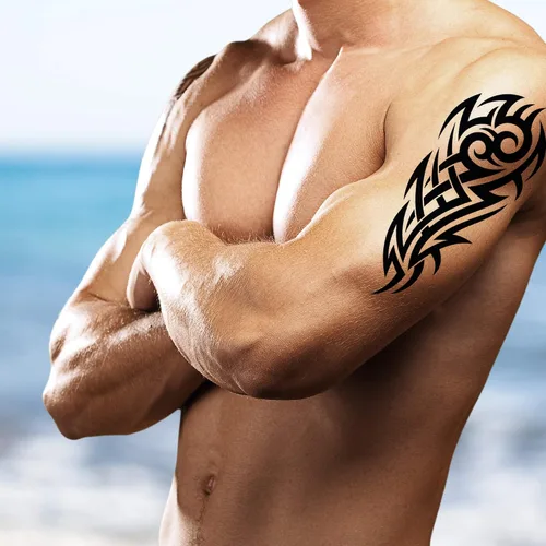 Miniatura 4 de Paquete de 4 adhesivos negros temporales para tatuajes tribales maui para brazos, hombro, azteca, polinesio, samoano, hawaiano, para hombres