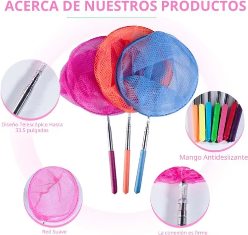 Miniatura 3 de KISEER Red de pesca telescópica colorida para niños, red de mariposa para atrapar insectos, insectos, juguetes de playa para niños al aire libre