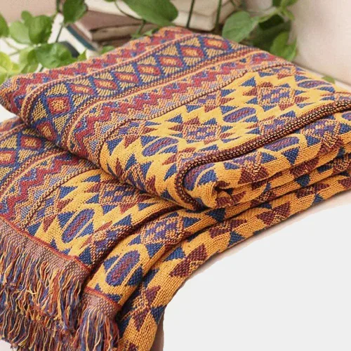 Miniatura 9 de VANJOROY Cobija fina bohemia, 100% algodón tejido a mano sudoccidental con decoración floral de granja reversible, cobija para todas las estaciones