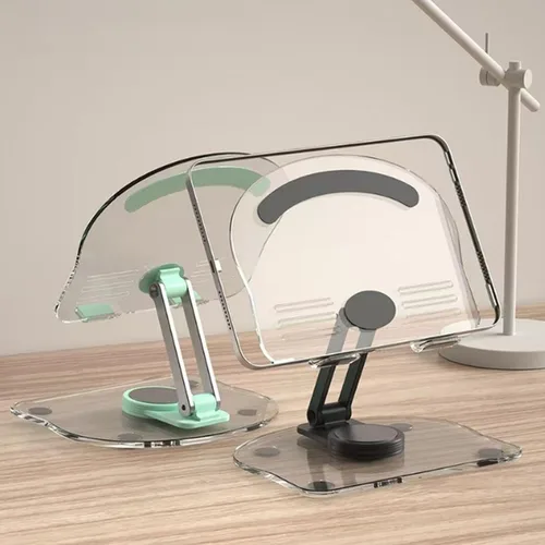 Miniatura 10 de Soporte acrílico para tablet con base giratoria de 360°, soporte plegable ajustable transparente para escritorio, oficina en casa, compatible