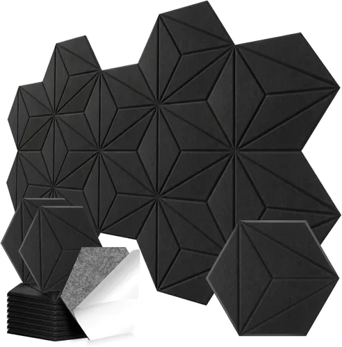 Paquete de 12 paneles acústicos hexagonales, paneles de espuma a prueba de sonido para paredes, paneles autoadhesivos de reducción de ruido de alta