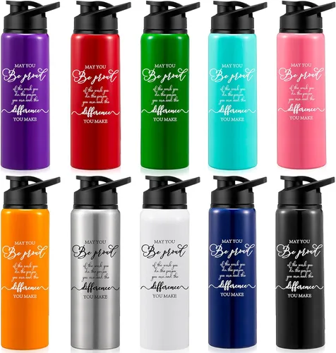 Roshtia 10 botellas de agua de aluminio, regalos de agradecimiento, regalos de agradecimiento para profesores, botella de agua a granel con tapas,