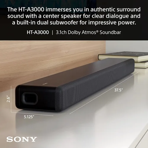 Miniatura 19 de Sony HT-A3000 Barra de sonido de TV Dolby Atmos de 3.1 canales con DTS:X, mapeo de sonido espacial 360, subwoofers duales, Wi-Fi, Bluetooth, Airplay