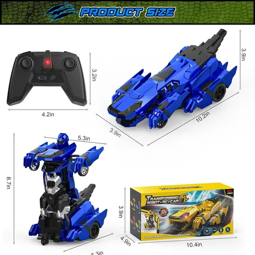 Miniatura 7 de Kroyedfuw Coches RC Transformables de Dinosaurio, Coche de Control Remoto 2.4Ghz que se Transforma en Robot con Luz Intermitente, Rotación 360°