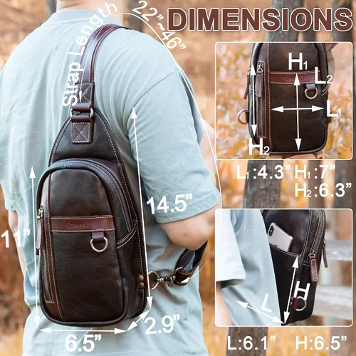 Miniatura 6 de CENUNCO Geniune - Bolso bandolera de cuero para hombres y mujeres, bolso cruzado para el hombro, mochila para el pecho