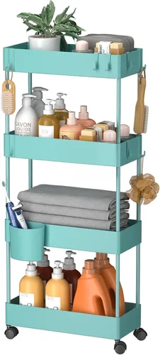Miniatura 11 de Pipishell Carrito de almacenamiento delgado con ruedas, organizador de baño de 3 niveles y carrito de almacenamiento, carritos rodantes para baño