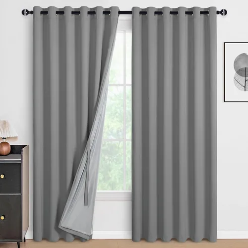Miniatura 81 de DWCN Cortinas 100% opacas de 84 pulgadas de largo para dormitorio con forro negro, paneles de cortina de ventana de doble capa con aislamiento Azul
