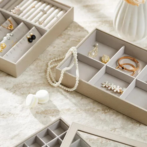 Miniatura 8 de VEE&CO. Bandeja apilable de joyería para cajón, organizador de joyas de alta capacidad, soporte para collar y aretes, regalo para mujeres y niñas, 3