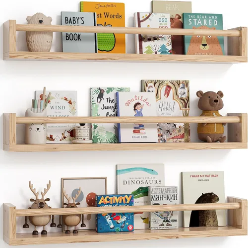 Miniatura 8 de G&W Gruwald Juego de 3 estantes para libros de guardería, estantería de pared, estante de libros para habitaciones de niños, estantes de pared
