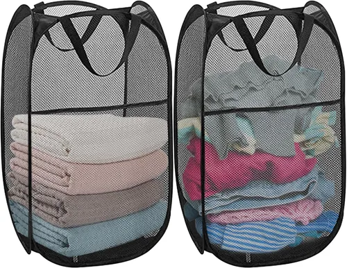 Miniatura 11 de Cestas plegables de malla para la ropa sucia, cesta portátil para ropa sucia, cestas de almacenamiento plegables (azul, paquete de 2)